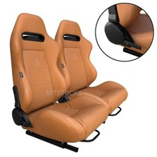 2 X TANAKA TAN PVC LEATHER RACING SEATS RECLINABLE + SLIDERS FITS FOR PONTIAC picture