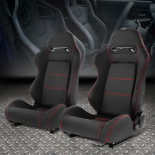 Pair Universal Black Vinyl Leather Adjustable Reclinable Racing Seats w/ Sliders picture