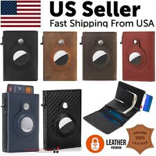 For Airtag Wallet Case Genuine Leather Credit Card Holder Magnetic Air Tag Cover picture
