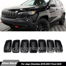 Honeycomb Front Grille Inserts W/ Trim Gloss Black For 2019-2022 Jeep Cherokee picture