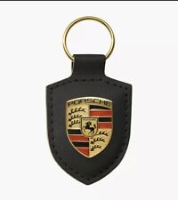 BLACK Porsche Crest KeyChain Leather 911 Boxster Panamera Macan Cayenne TURBO picture
