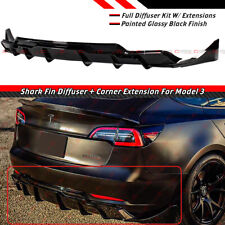 FOR 2017-2023 TESLA MODEL 3 BLACK PERFORMANCE REAR BUMPER DIFFUSER W/ EXTENSIONS picture