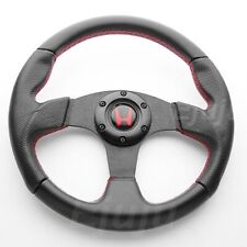 Perforated Finger Grip Black w/ Red Seam Steering Wheel w/ Horn For Honda Acura picture
