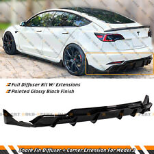 BLACK PERFORMANCE REAR BUMPER DIFFUSER W/ EXTENSIONS FOR 2017-2022 TESLA MODEL 3 picture
