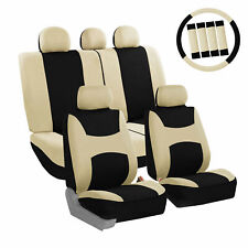 Car Seat Covers Beige Full Set for Auto w/Steering Wheel/Belt Pad/5Head Rest picture