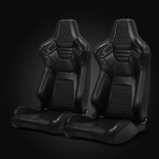Universal Black PVC Leather Stitching Racing Bucket Seats Left&Right picture