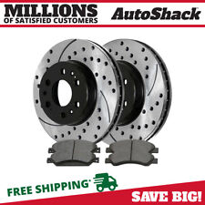 Front Drilled Slotted Brake Rotors Black & Pads for Chevy Silverado 1500 5.3L V8 picture