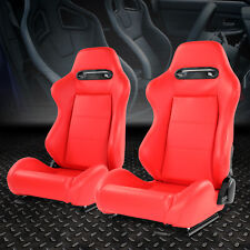 Pair Universal Red Vinyl Leather Adjustable Reclinable Racing Seats w/ Sliders picture
