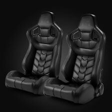 Black PVC Reclinable Pure Series Sport Racing Seats Pair W/Slider Left/Right picture