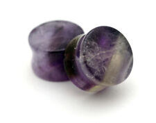 Pair of Amethyst Stone Plugs set gauges PICK SIZE picture