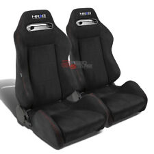 PAIR RED STITCH BLACK SUEDE TYPE-R DIAL RECLINABLE RACING BUCKET SEATS+SLIDERS picture