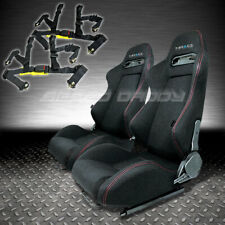 NRG 2X TYPE-R FULLY RECLINABLE BLACK RACING SEAT/SEATS+SLIDERS+4PT HARNESS BELT picture