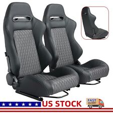 Racing Seat Pair Universal Black Leather Reclinable Bucket Sport Seat ,Set of 2 picture