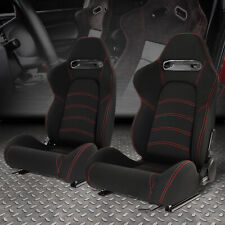 Pair Universal Black Woven Fabric Red Double Stitching Reclinable Racing Seats picture