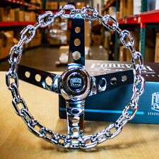 11 Inch Chrome Chain Steering Wheel with Cutout Spokes and Horn Button -3 Hole picture