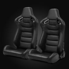 Universal Pairs JDM Black Carbon Fiber Mixed PVC Leather Racing Bucket Seats picture