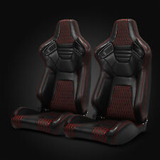 2 x MAin BLACK Red Stitching PVC LEATHER L/R RACINGCAR SEATS + SLIDER picture