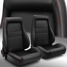 Universal 1 Pair Black OBS Style Seats Reclinable PVC Leather Car Seats picture