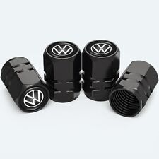 (Black) Volkswagen Logo 4pc Tire Valve Stem Cap Covers, Aluminum Alloy picture