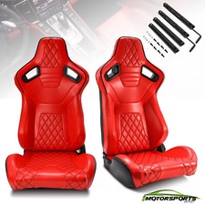 Red PVC Leather Rear Black Carbon Fiber Sport Racing Seats W/Slider Left/Right picture
