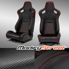 Pair of PVC Carbon Fiber Leather Reclinable Racing Seats W/Silders Red+Black picture