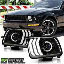 2005-2009 Ford Mustang Black LED Tube Projector Headlights Headlamps Left+Right picture