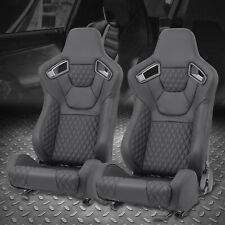 Pair of Universal Black Vinyl & Stitching Adjustable Reclinable Racing Seats picture
