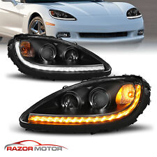 2005 - 2013 LED DRL Switchback For Chevy Corvette Black Projector Headlights picture