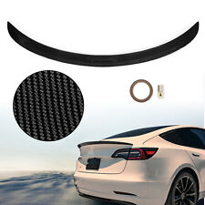For 2017-2023 Tesla Model 3 Spoiler Wing Glossy Carbon Fiber Look Rear Trunk Lip picture