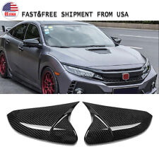 Carbon Fiber Black Rear OX Horn View Mirror Cover Caps For Honda Civic 2016-2021 picture