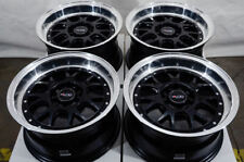 Kudo Racing Fatal 15x8 5x100 5x114.3 +10mm Black/Polish Lip Wheels Rims Set (4) picture