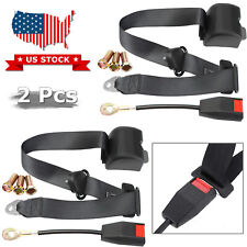 2 Pack Universal Adjustable 3 Point Retractable Auto Car Seat Lap Belt Kit Black picture