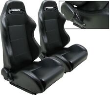 2 X BLACK PVC LEATHER RACING SEATS RECLINABLE + SLIDERS FOR PONTIAC NEW * picture