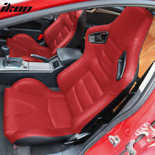 Universal Pair Reclinable Racing Seats + Double Sliders Red PU & Carbon Leather picture