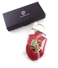 Porsche - Genuine RED Leather Keychain Car Key Chain Ring - NEW picture