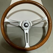 380mm Wooden Steering Wheel Grain 2'' Depth Silver Brushed Spoke Classic Wood picture