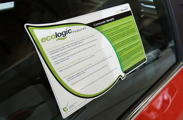 2012 Chevrolet Sonic Ecologic Window Sticker