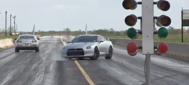 Nissan GT-R spins out during drag race